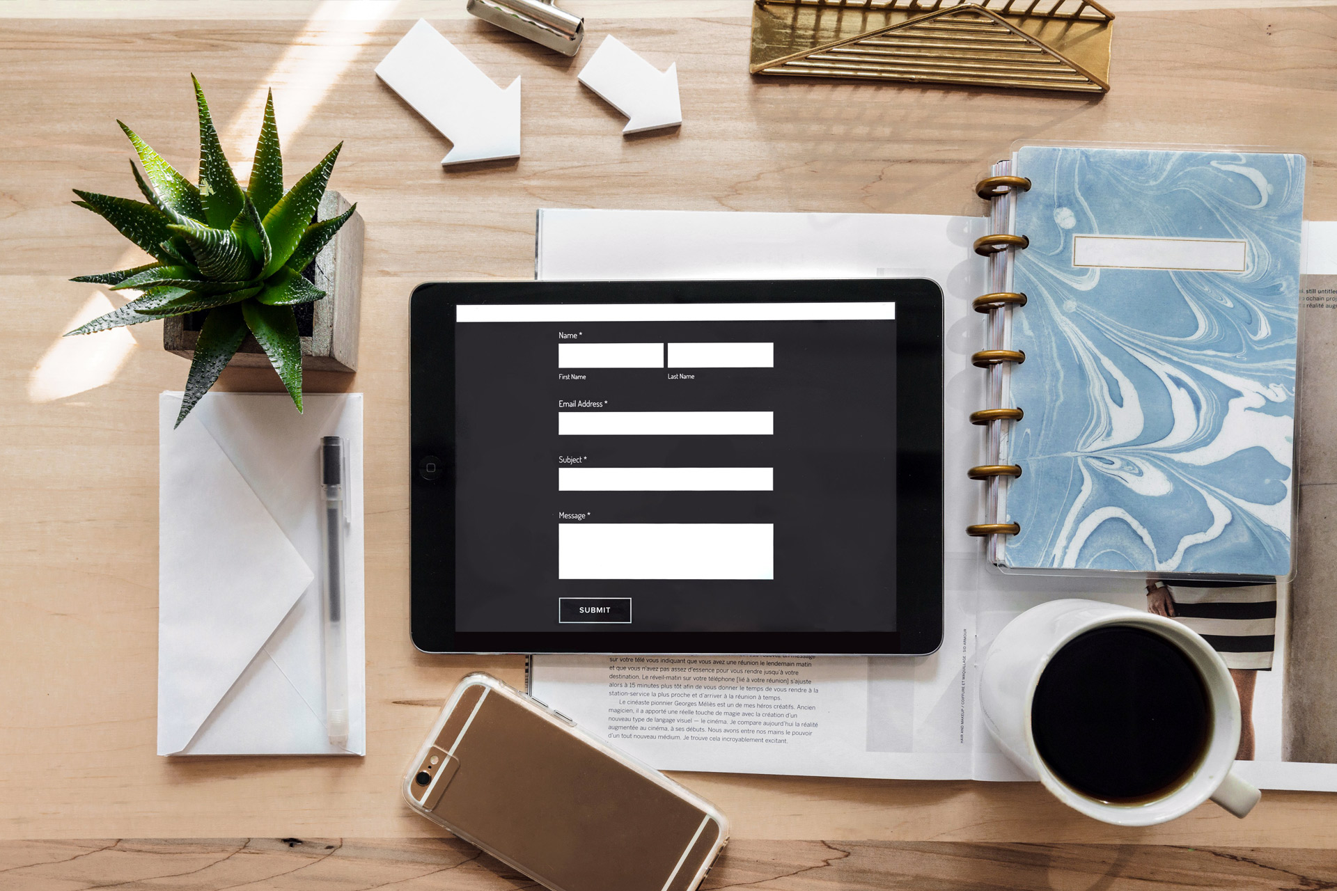Overhead view of a workspace